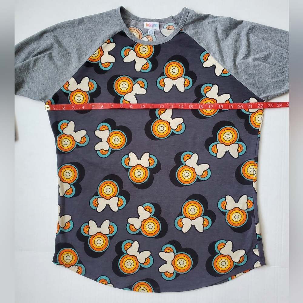 LuLaRoe Woman's Minnie Mouse Gray Raglan Shirt Sz XL